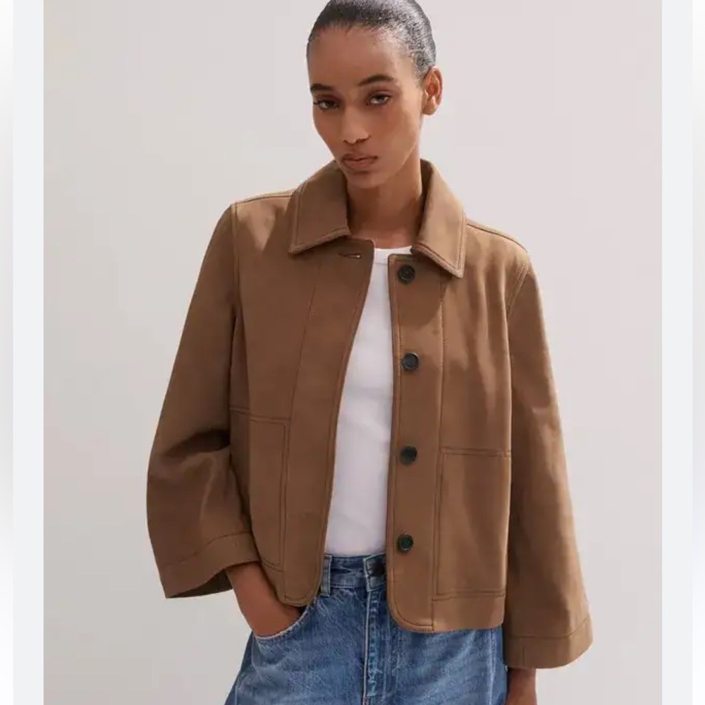 ME+EM 4 Leather Wide Sleeve Swing Jacket Brown Toffee Nubuck Lamb Softest! EUC